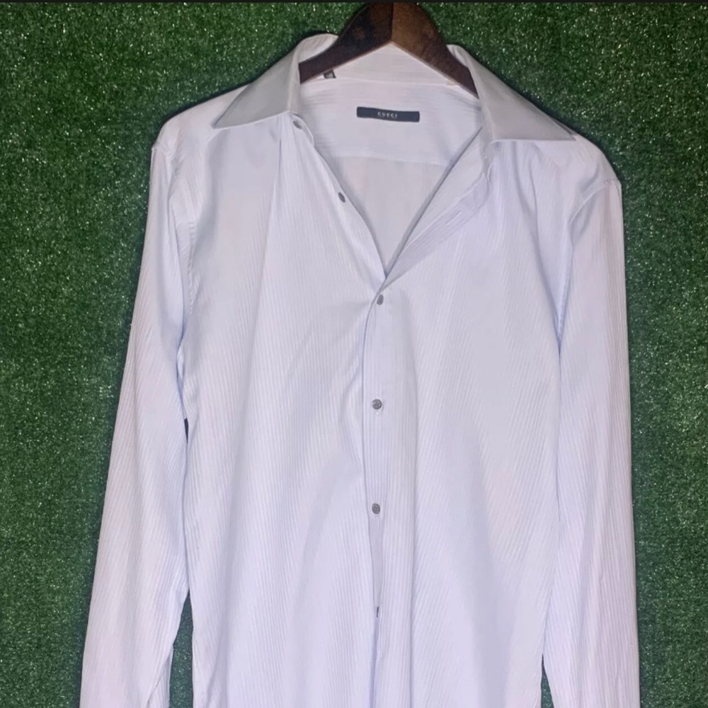 Gucci Button Down Dress Shirt white and blue stripes Size 42 (254)